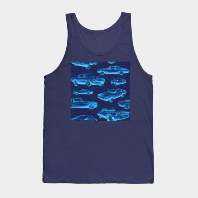 Muscle Cars- Dark Blue Glow Tank Top by SugarPineDesign